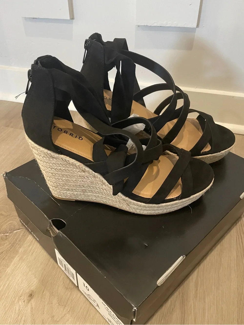 Torrid Black Strappy Espadrille Wedge Sandals size 10WW